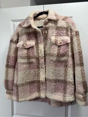 Free People Cream, Pink & Brown Teddy Shacket